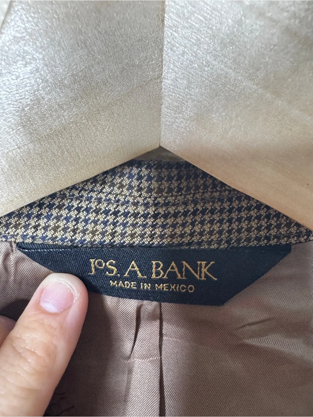 Jos A Bank Signature Gold Mens 46 Short Blazer Brown Silk Wool Houndstooth